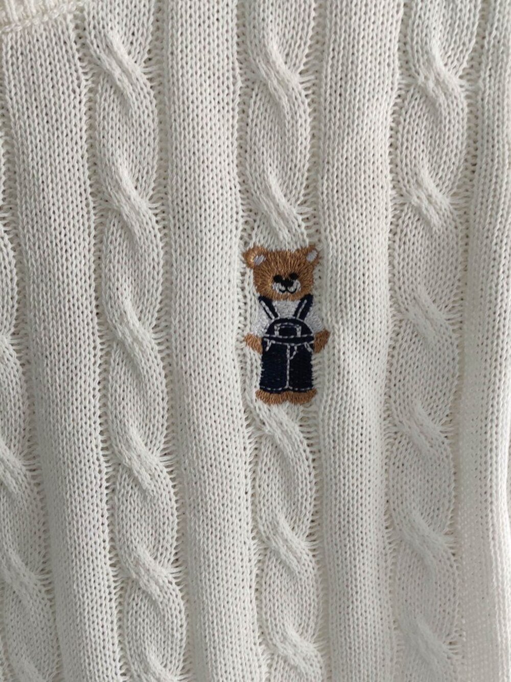 Polo Ralph Lauren White Cable Knit Short Sleeve Sweater Embroidered Polo Bear - Picture 3 of 7